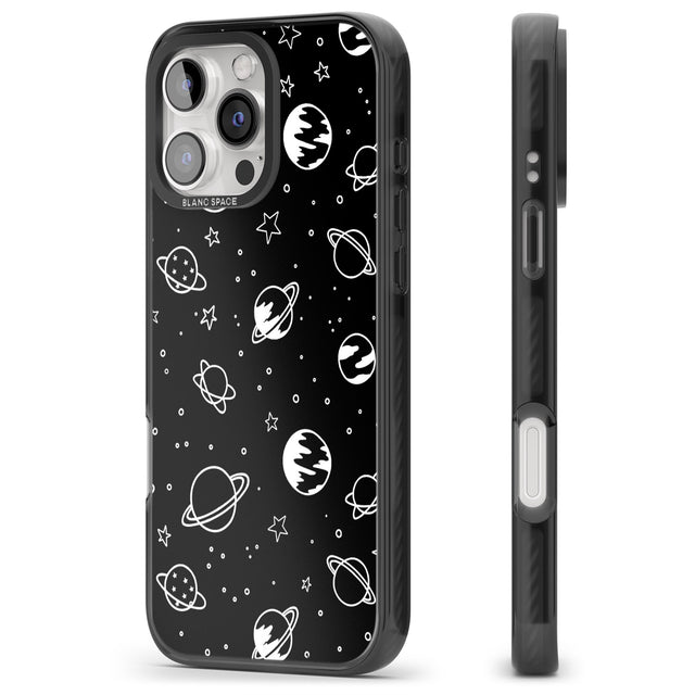 iPhone 16 Pro Max Cosmic Outer Space Design White on Black Black Impact Phone Case