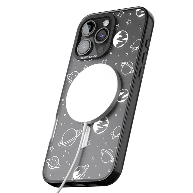 iPhone 16 Pro Max Cosmic Outer Space Design White on Clear Black Impact Phone Case