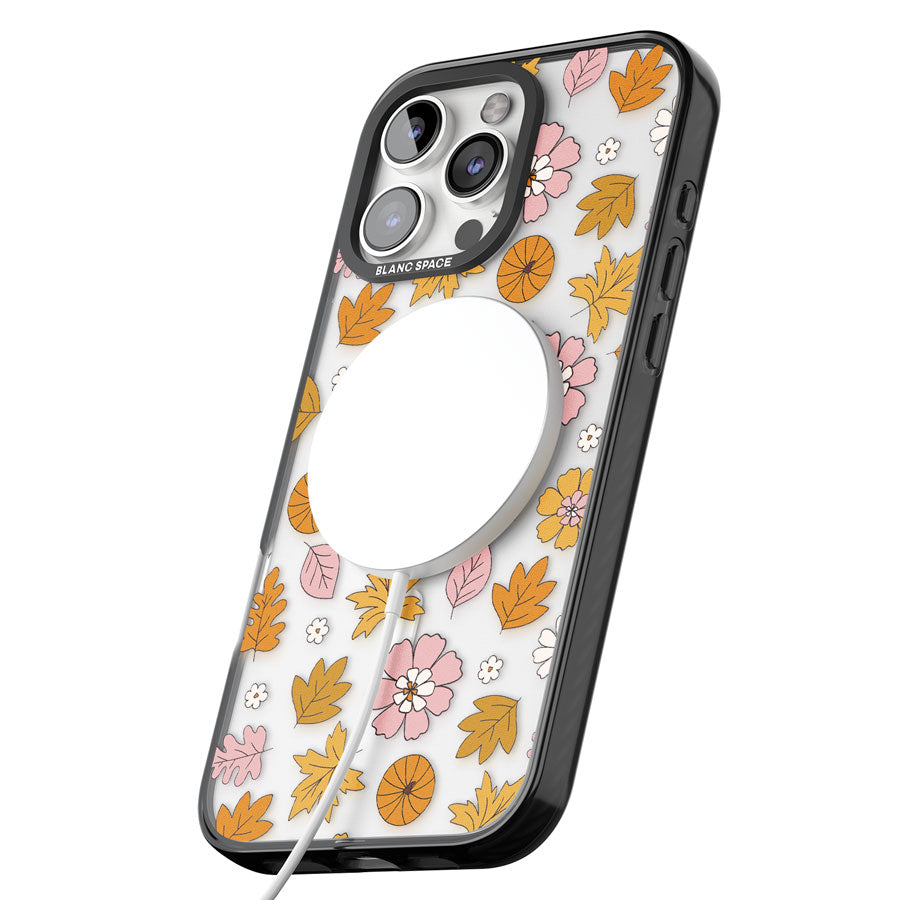 Autumn Leaves and Flowers Black Impact Magsafe Phone Case for iPhone 16 Pro, iPhone 16 Pro Max