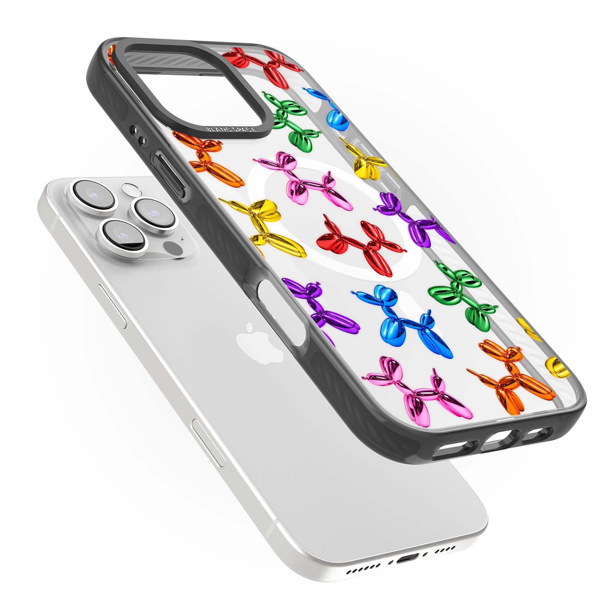 Balloon Dogs pop art iPhone case featuring rainbow chrome balloon dogs in Jeff Koons style | Black Impact Magsafe case for iPhone 16 Pro, iPhone 16 Pro Max