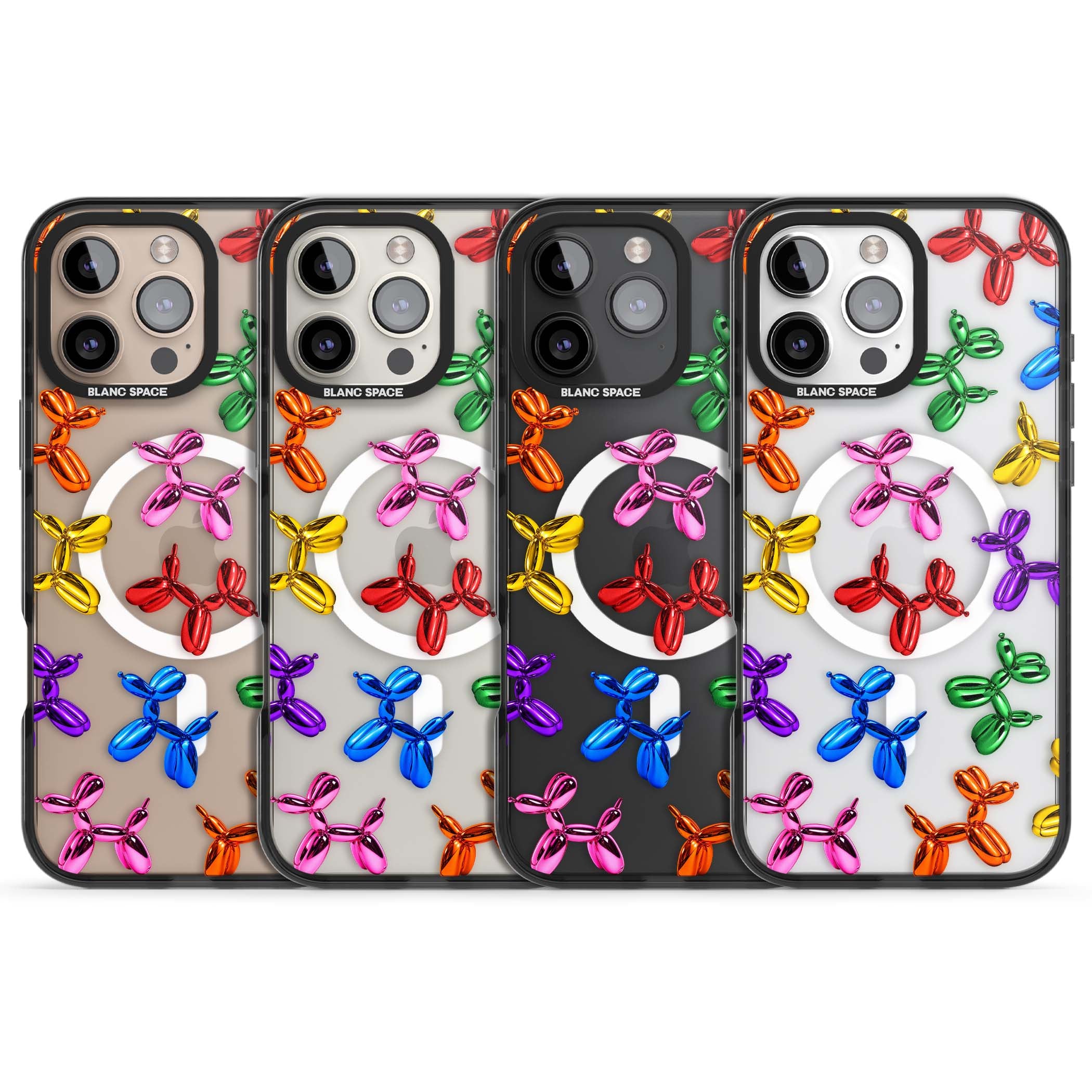 Balloon Dogs pop art iPhone case featuring rainbow chrome balloon dogs in Jeff Koons style | Black Impact Magsafe case for iPhone 16 Pro, iPhone 16 Pro Max