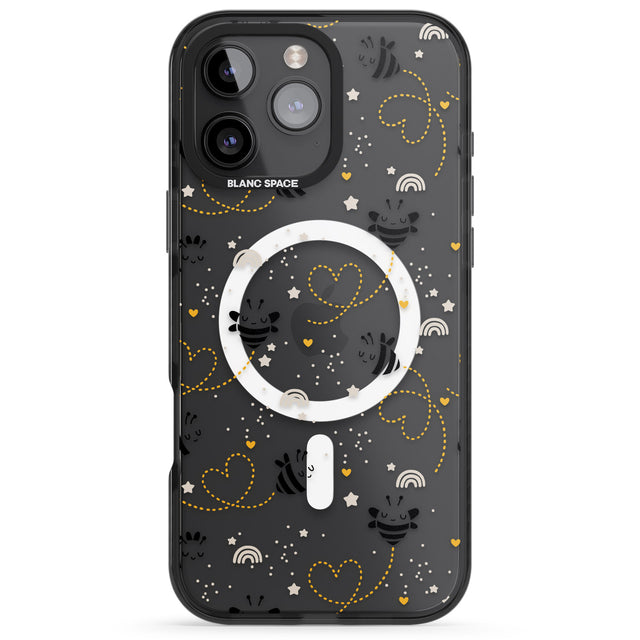 iPhone 16 Pro Max Sweet as Honey Patterns: Bees & Hearts (Clear) Black Impact Phone Case