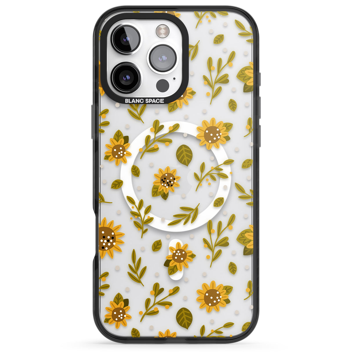 iPhone 16 Pro Max Sweet as Honey Patterns: Sunflowers (Clear) Black Impact Phone Case