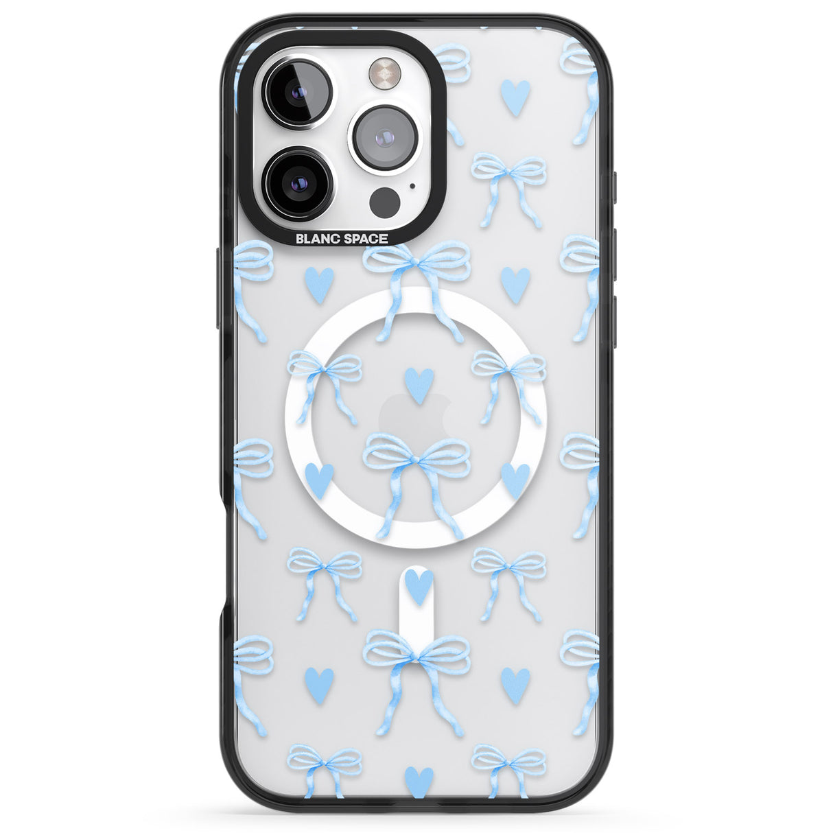 iPhone 16 Blue Bows & Hearts Clear Impact Phone Case