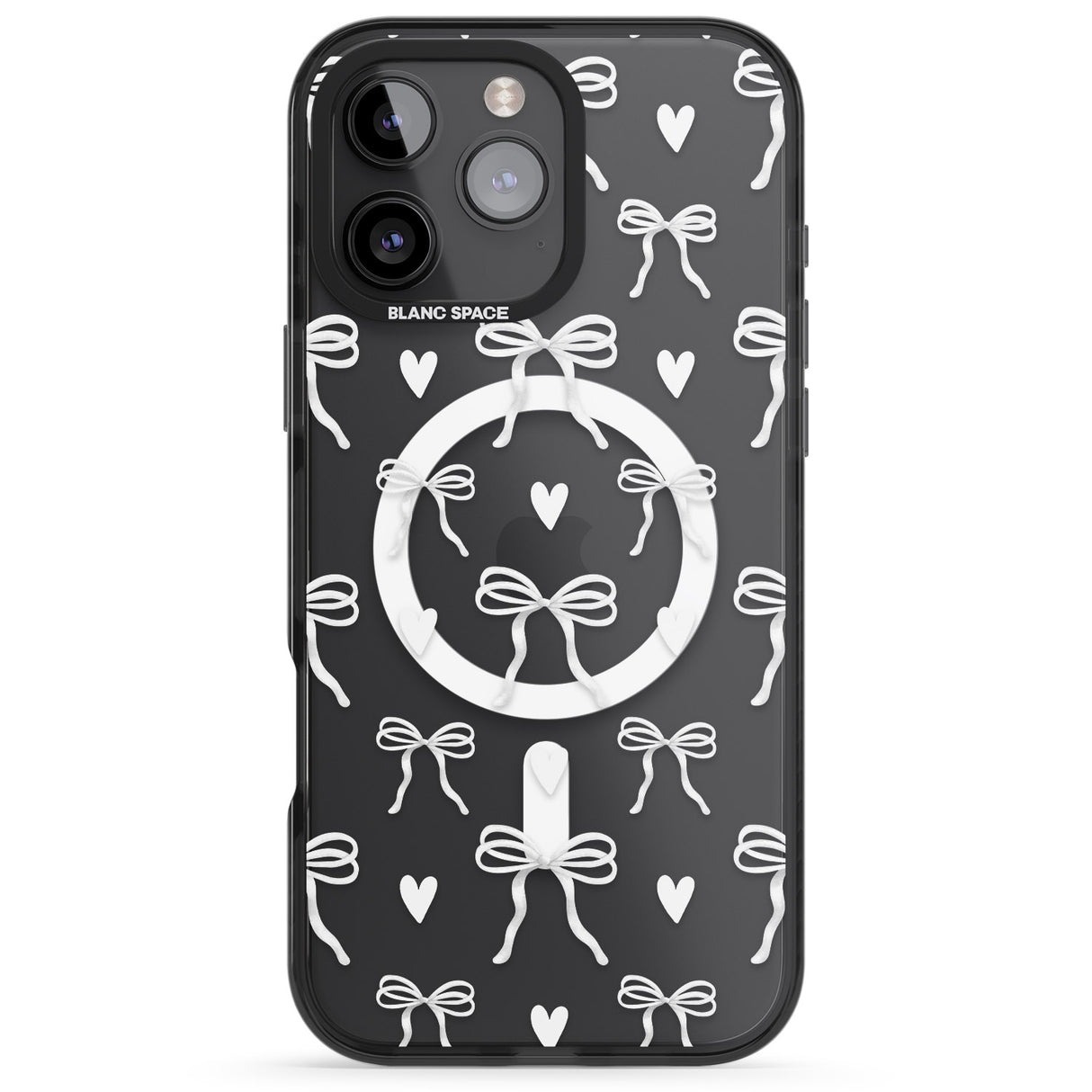 iPhone 16 White Bows & Hearts Clear Impact Phone Case