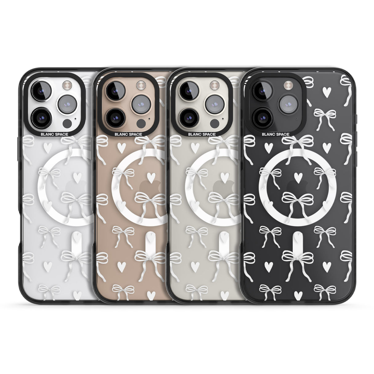 iPhone 16 White Bows & Hearts Clear Impact Phone Case