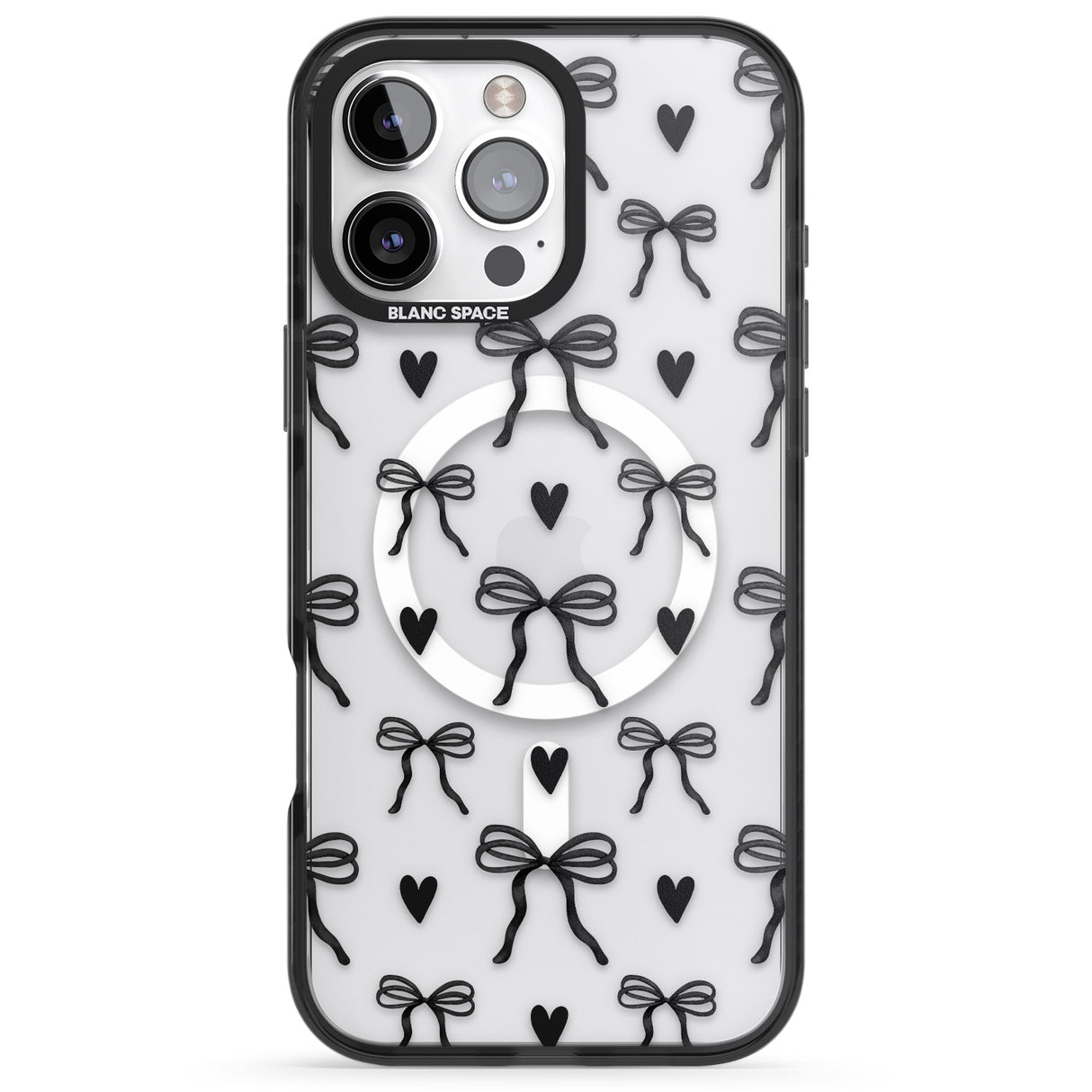 iPhone 16 Black Bows & Hearts Clear Impact Phone Case