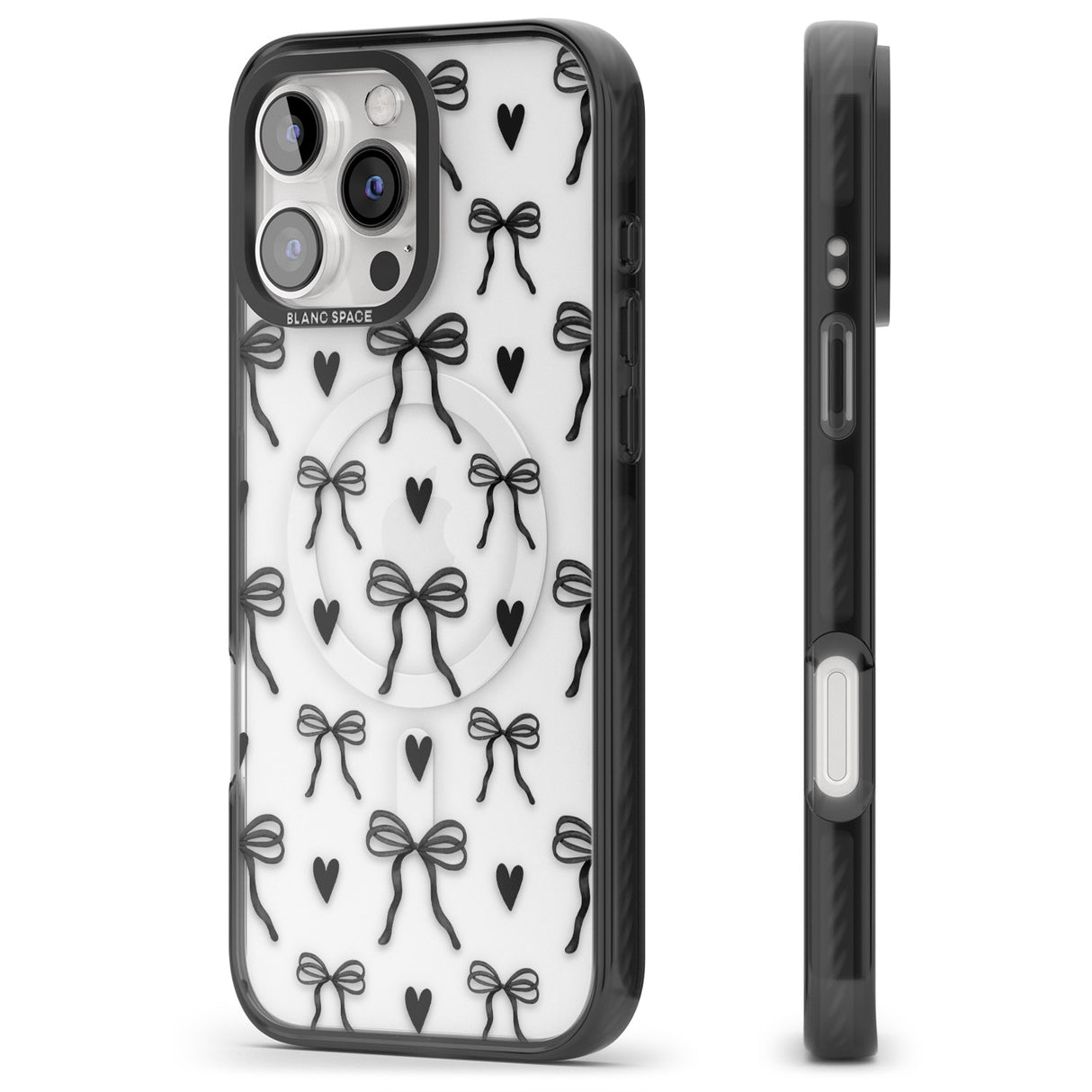 iPhone 16 Black Bows & Hearts Clear Impact Phone Case