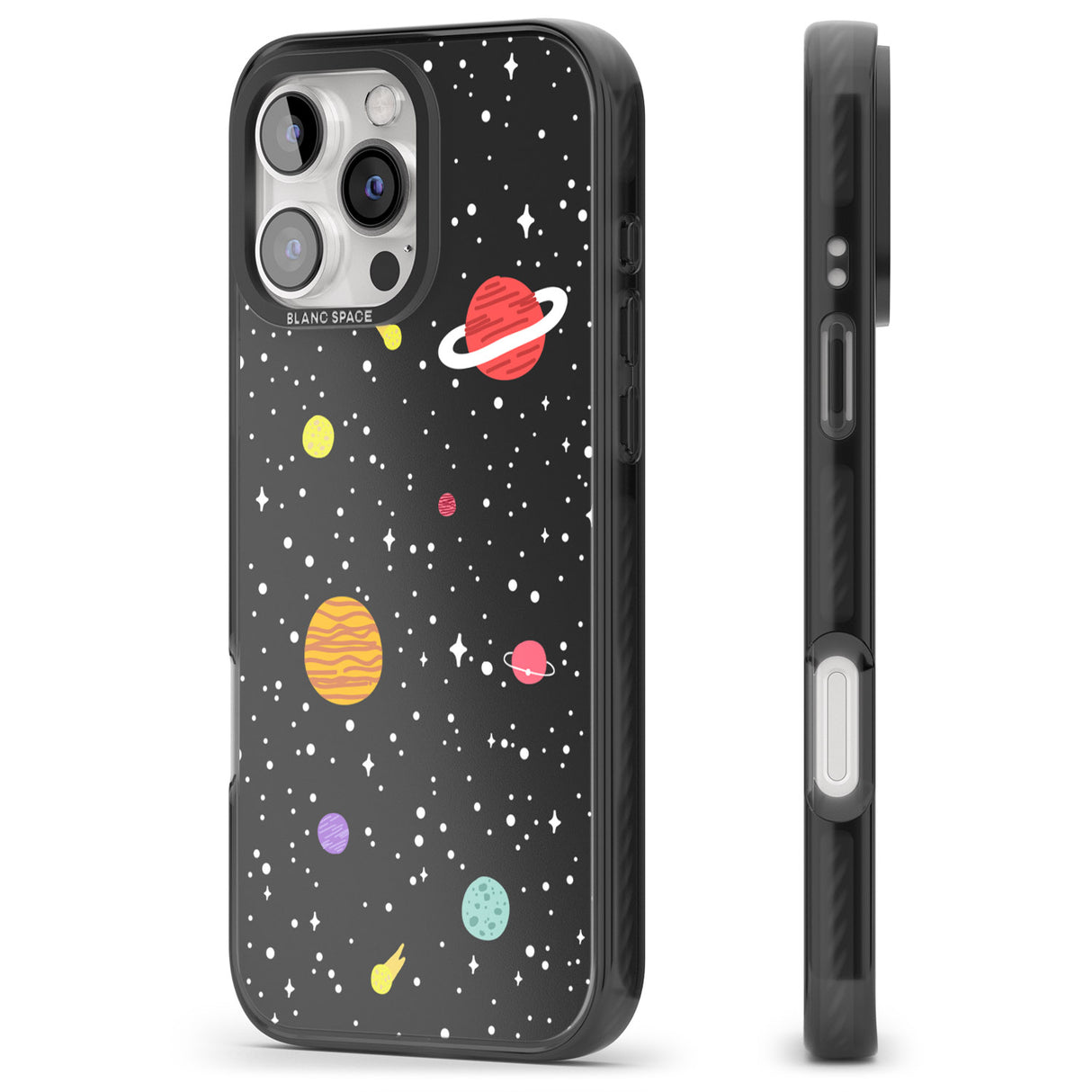 iPhone 16 Pro Max Cute Cartoon Planets Black Impact Phone Case