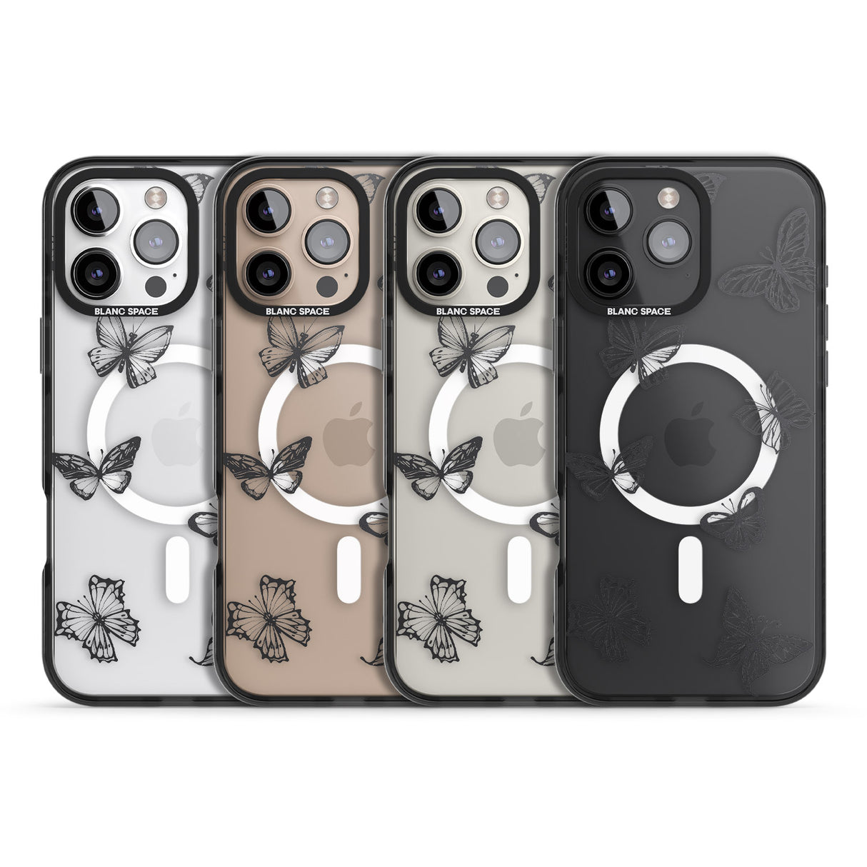 iPhone 16 Pro Max Grey Butterfly Line Pattern Black Impact Phone Case