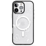 iPhone 16 Pro Max White Butterfly Line Pattern Black Impact Phone Case