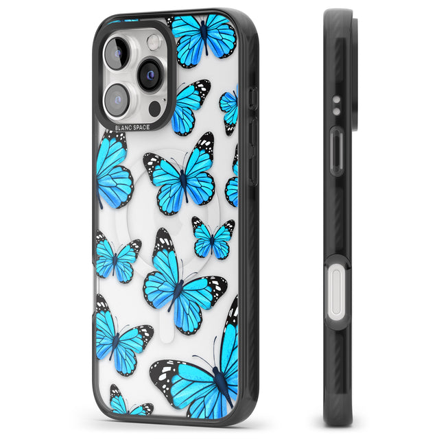 iPhone 16 Pro Max Blue Butterflies Black Impact Phone Case