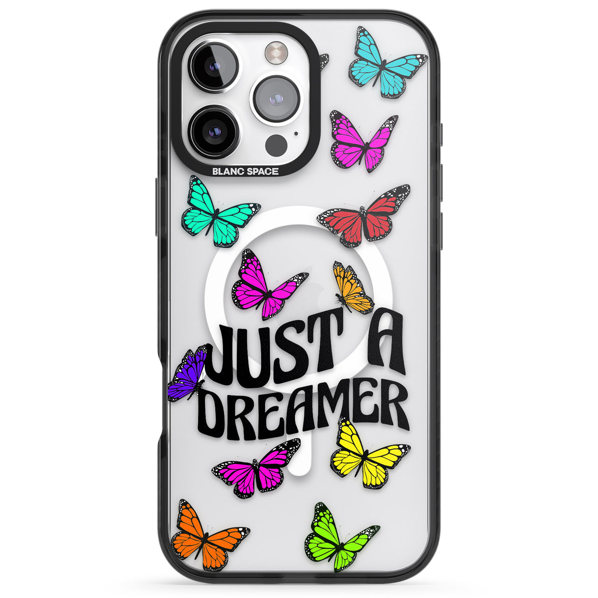 iPhone 16 Pro Max Just a Dreamer Butterfly Black Impact Phone Case