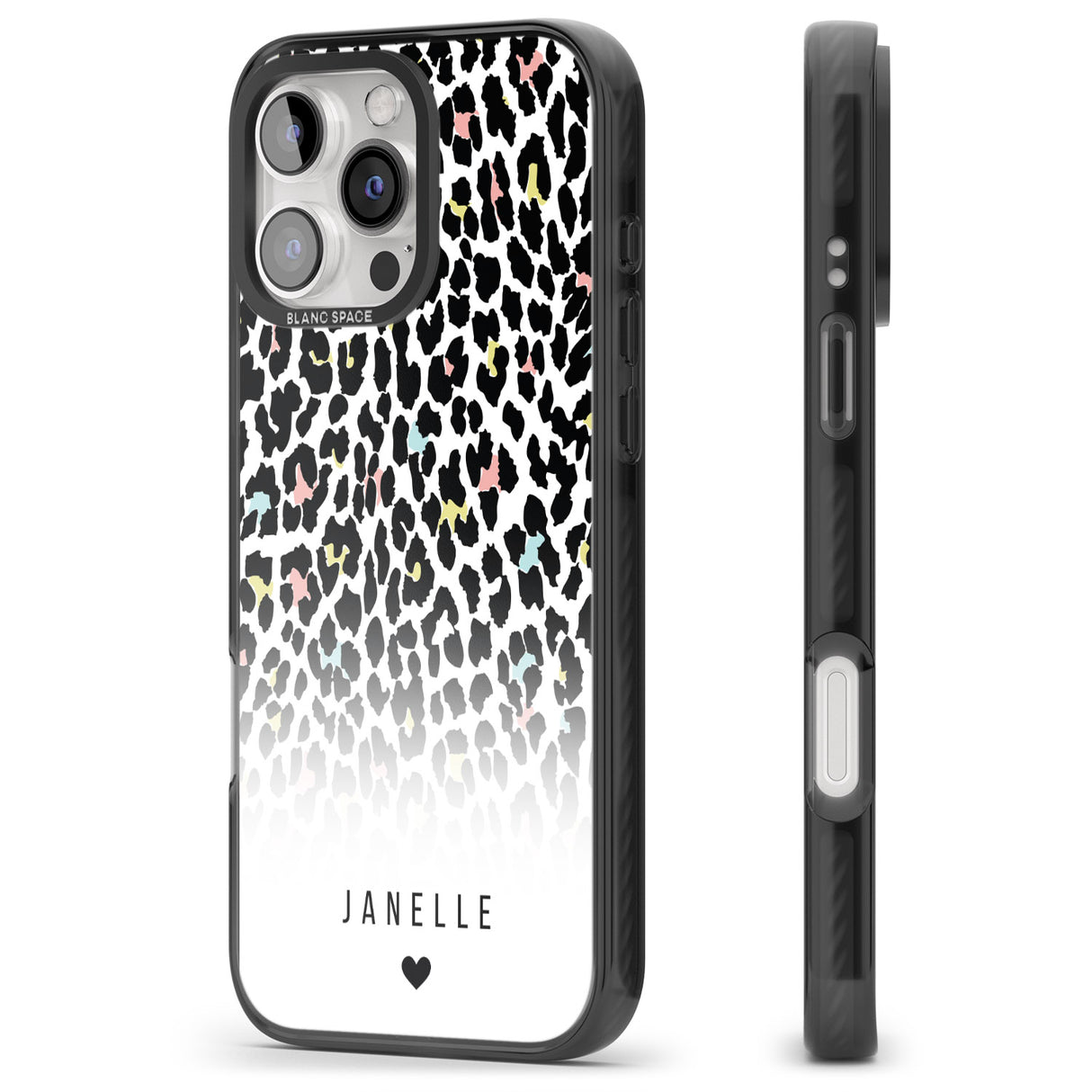 iPhone 16 Pro Max Personalised Pastel Leopard Spots Black Impact Phone Case