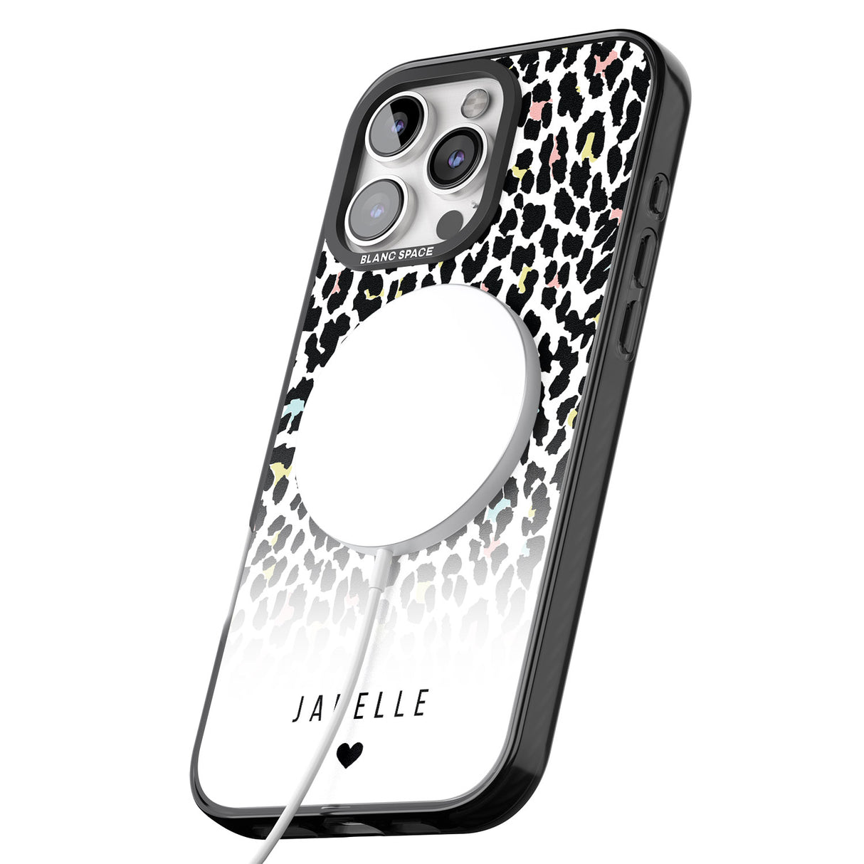 iPhone 16 Pro Max Personalised Pastel Leopard Spots Black Impact Phone Case