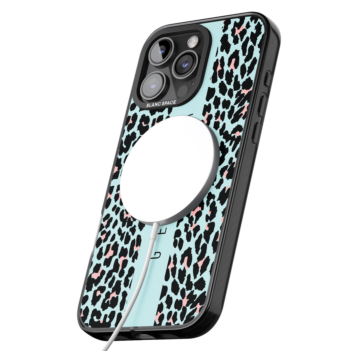 iPhone 16 Pro Max Personalised Blue Leopard Spots Black Impact Phone Case