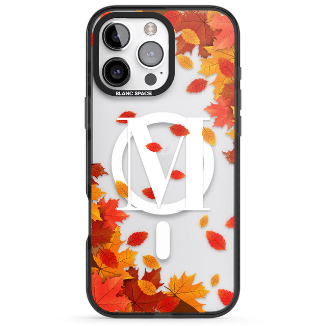 iPhone 16 Pro Max Personalised Monogram Autumn Leaves Black Impact Phone Case