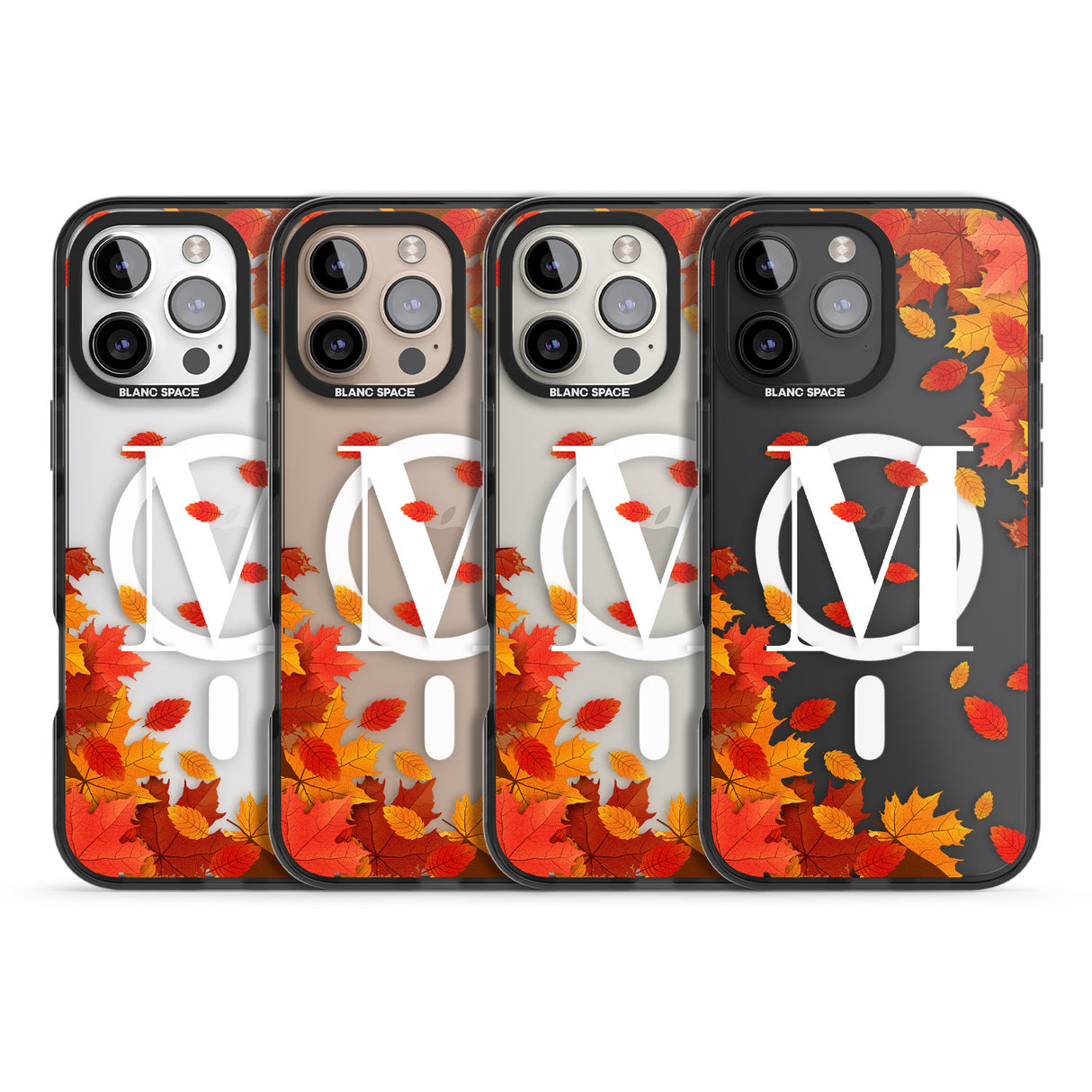 iPhone 16 Pro Max Personalised Monogram Autumn Leaves Black Impact Phone Case