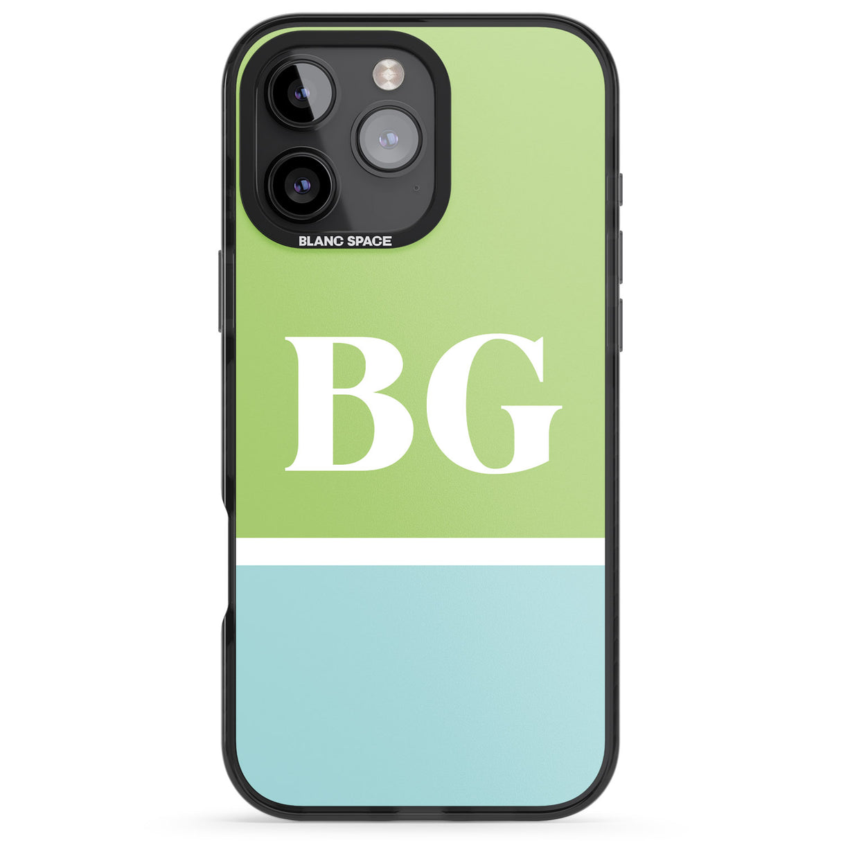 iPhone 16 Pro Max Personalised Colourblock: Green & Turquoise Black Impact Phone Case