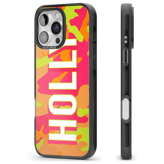 iPhone 16 Pro Max Personalised Colourful Neon Camo Black Impact Phone Case