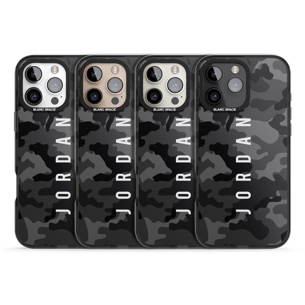 iPhone 16 Pro Max Personalised Small Vertical Name Black Camouflage Black Impact Phone Case