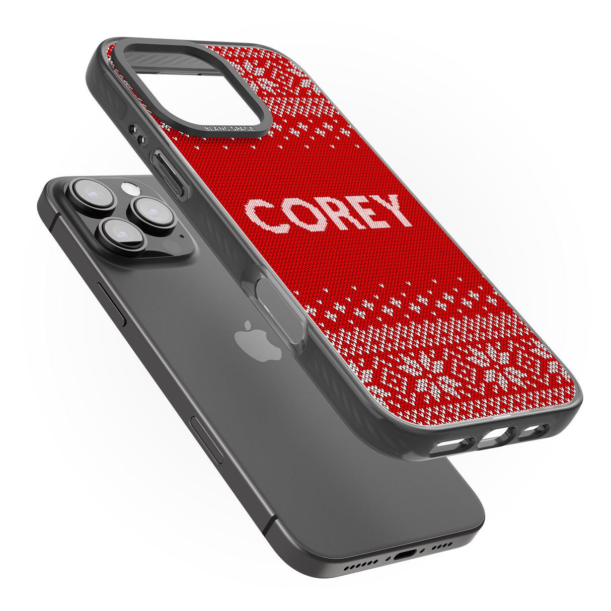 iPhone 16 Pro Max Personalised Red Christmas Knitted Jumper Black Impact Phone Case