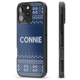 iPhone 16 Pro Max Personalised Blue Christmas Knitted Jumper Black Impact Phone Case