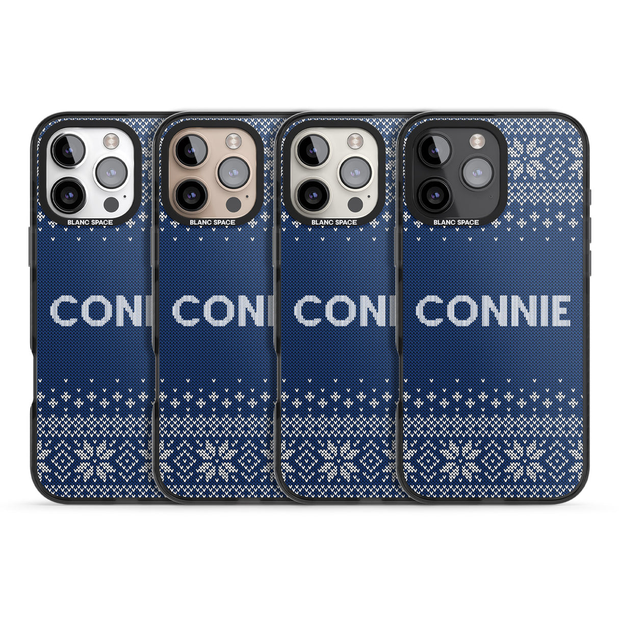 iPhone 16 Pro Max Personalised Blue Christmas Knitted Jumper Black Impact Phone Case