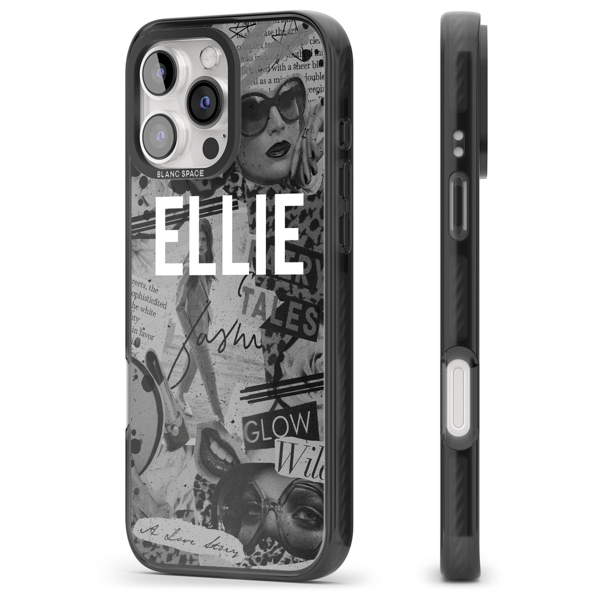 iPhone 16 Pro Max Personalised Grey Scale Fashion Collage Black Impact Phone Case