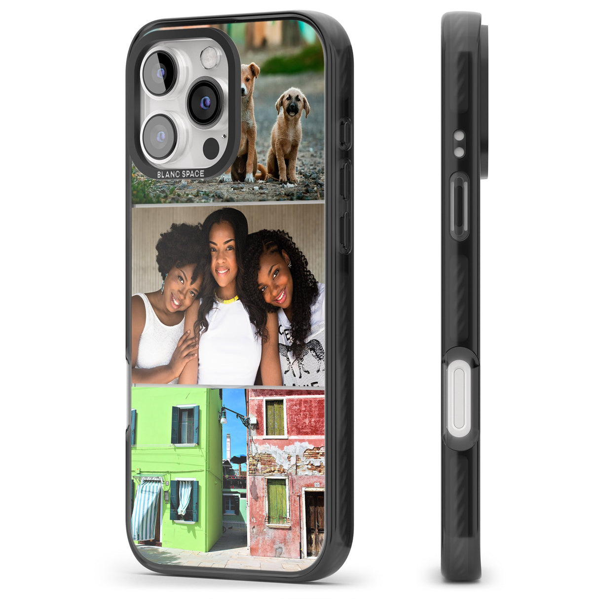 iPhone 16 Pro Max Personalised 3 Photo Grid Black Impact Phone Case