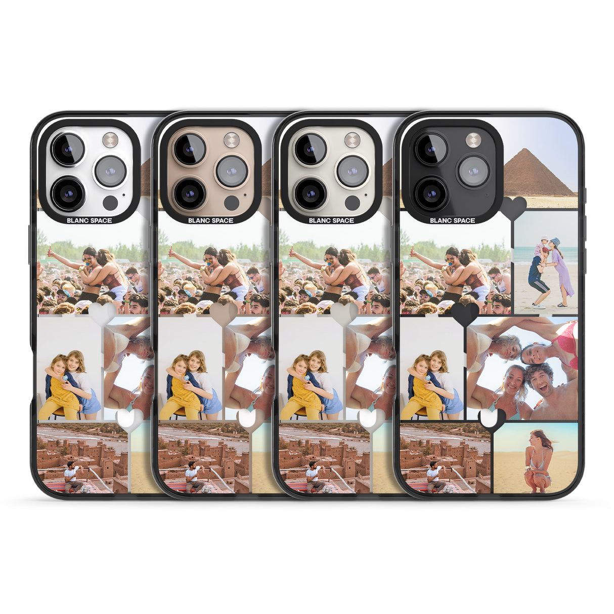 iPhone 16 Pro Max Personalised Heart Photo Grid Black Impact Phone Case