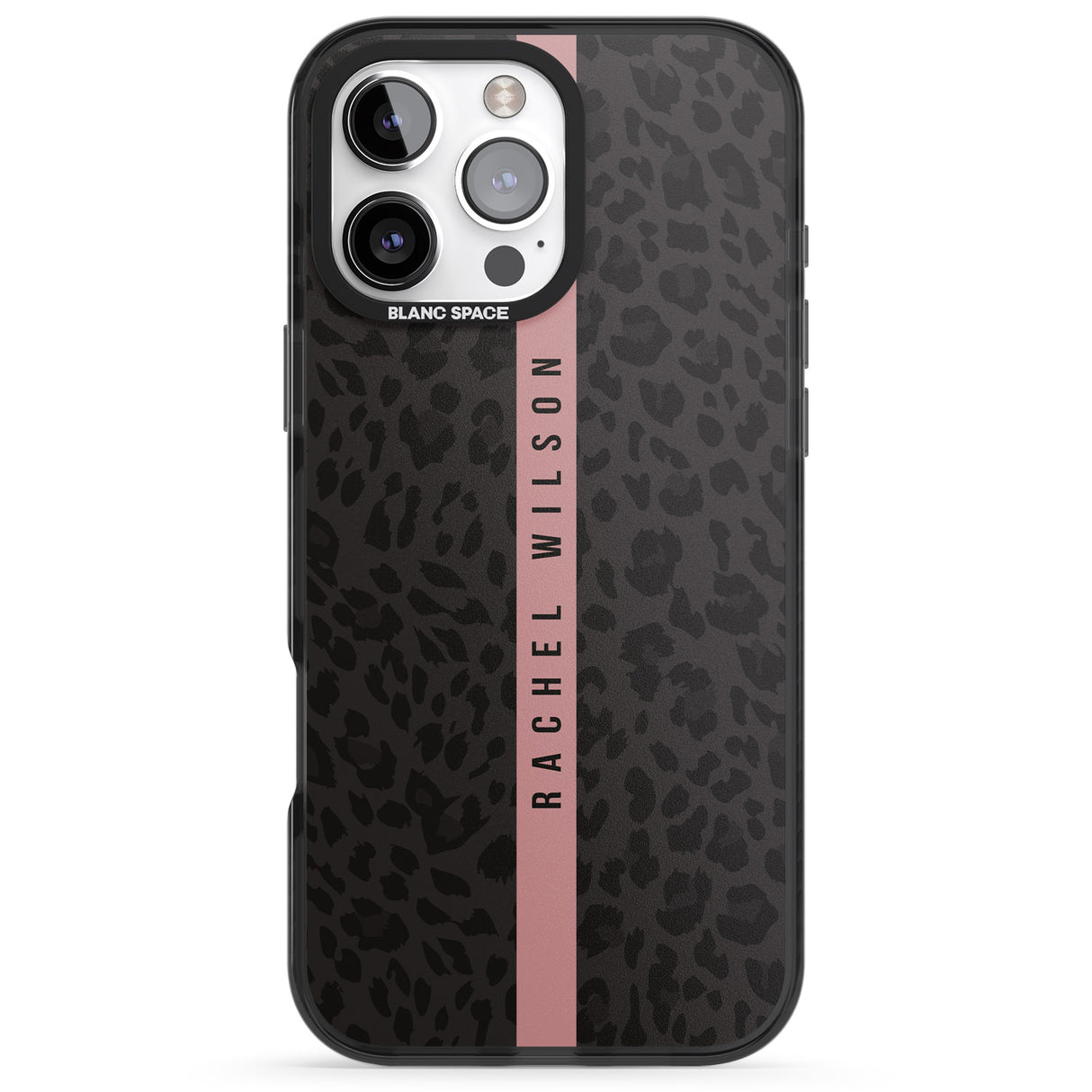 iPhone 16 Pro Max Personalised Pink Stripe Leopard Pattern Black Impact Phone Case