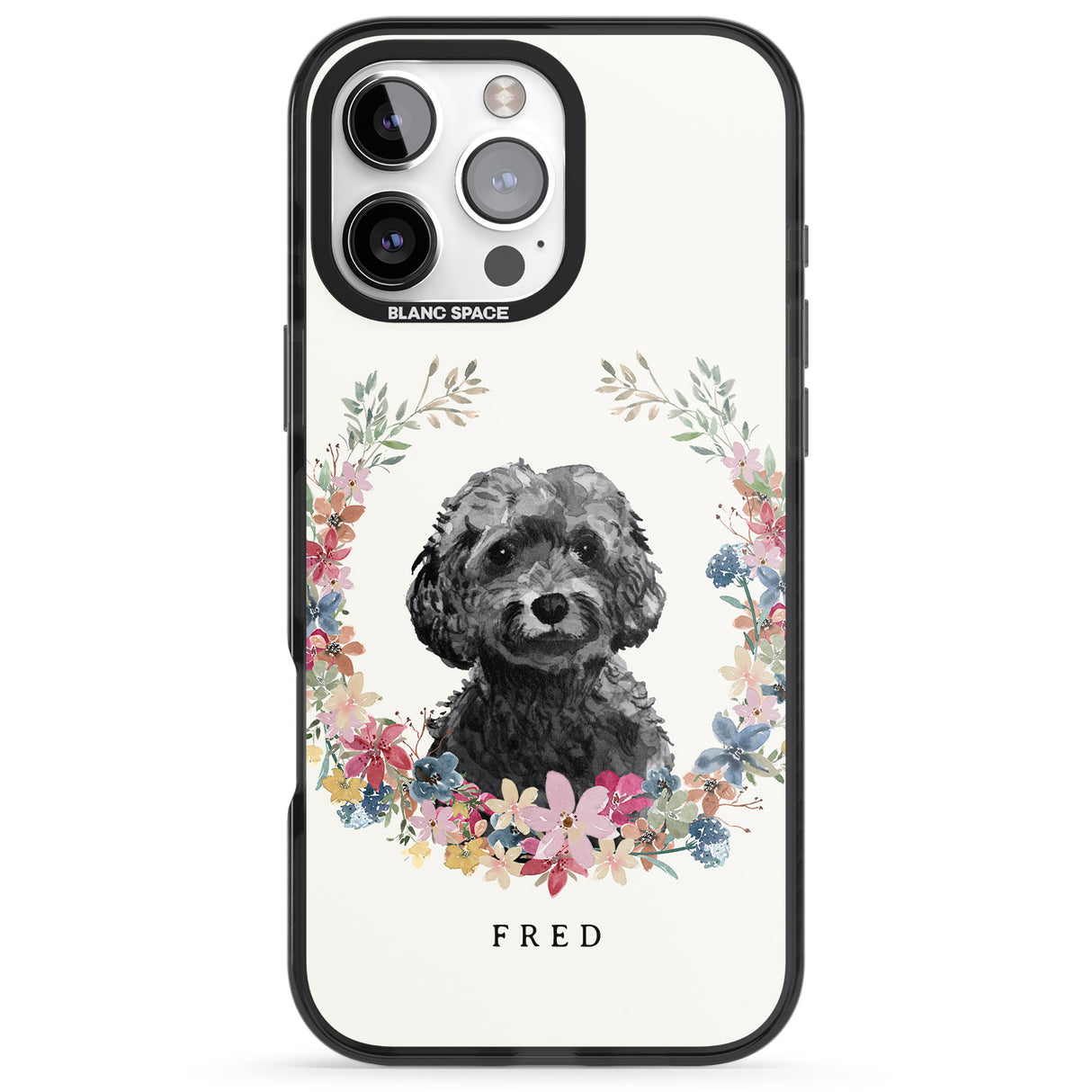 iPhone 16 Pro Max Personalised Black Cockapoo - Watercolour Dog Portrait Black Impact Phone Case