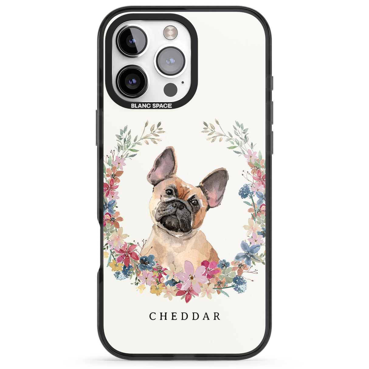 iPhone 16 Pro Max Personalised Tan French Bulldog Watercolour Dog Portrait Black Impact Phone Case