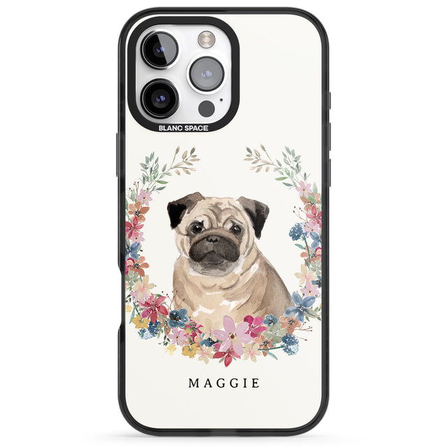 iPhone 16 Pro Max Personalised Pug - Watercolour Dog Portrait Black Impact Phone Case