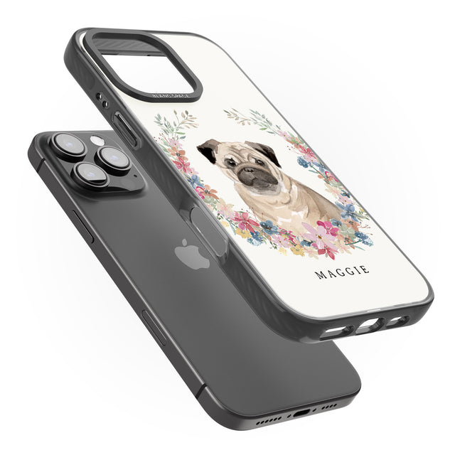 iPhone 16 Pro Max Personalised Pug - Watercolour Dog Portrait Black Impact Phone Case