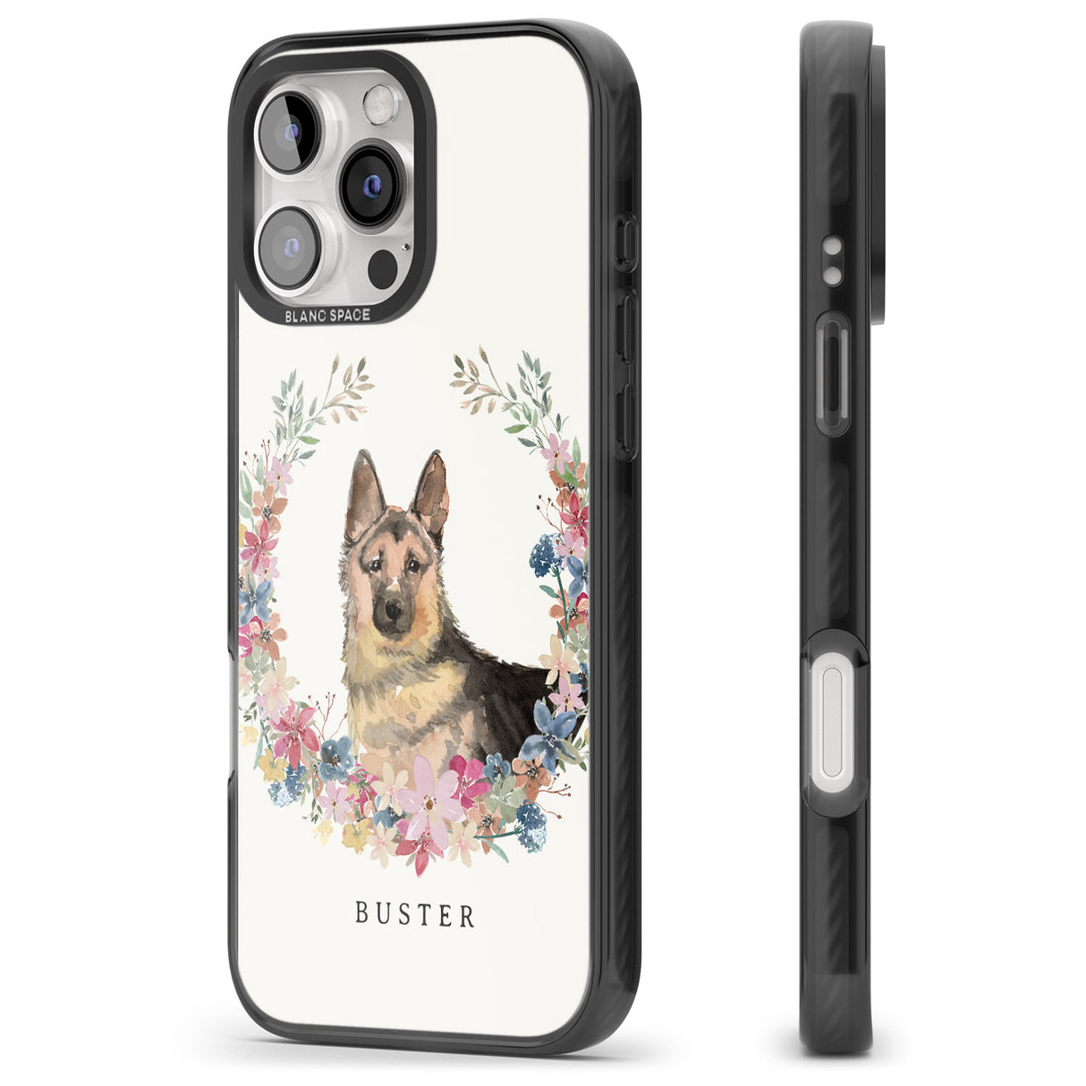 iPhone 16 Pro Max Personalised German Shepherd - Watercolour Dog Portrait Black Impact Phone Case