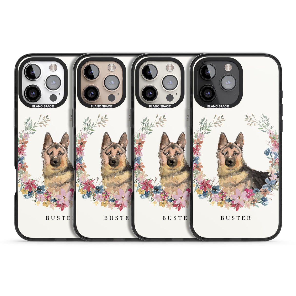 iPhone 16 Pro Max Personalised German Shepherd - Watercolour Dog Portrait Black Impact Phone Case