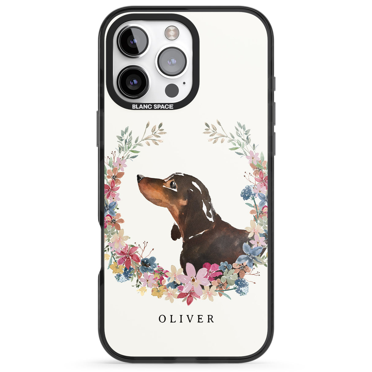 iPhone 16 Pro Max Personalised Black & Tan Dachshund - Watercolour Dog Portrait Black Impact Phone Case