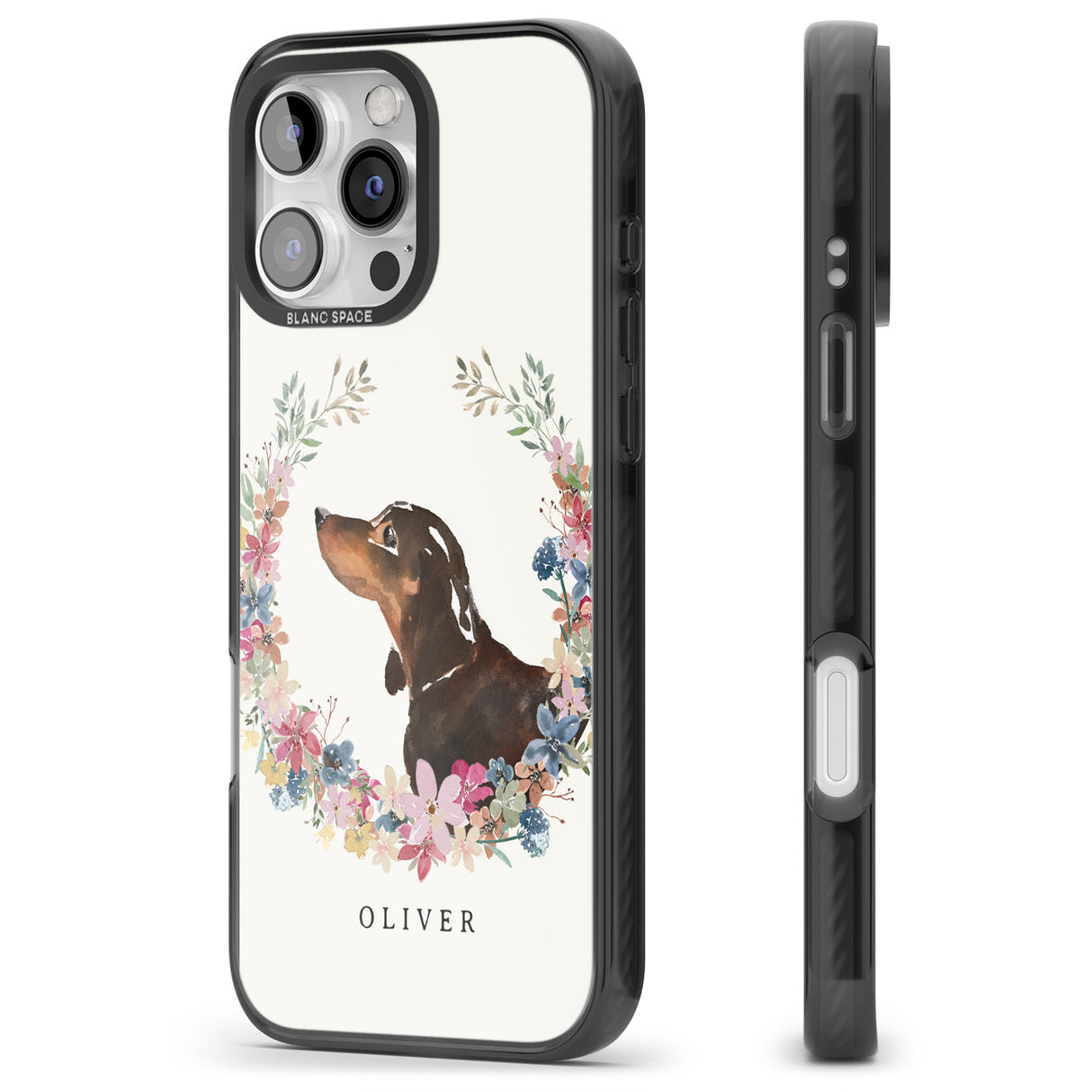 iPhone 16 Pro Max Personalised Black & Tan Dachshund - Watercolour Dog Portrait Black Impact Phone Case