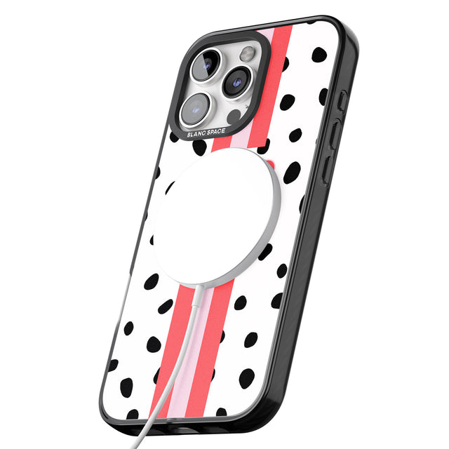 iPhone 16 Pro Max Personalised Polka & Pink Stripe Black Impact Phone Case