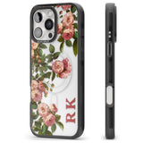 iPhone 16 Pro Max Personalised Clear Vintage Floral Pink Garden Roses Black Impact Phone Case