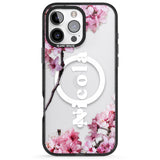 iPhone 16 Pro Max Personalised Cherry Blossoms with Text Black Impact Phone Case