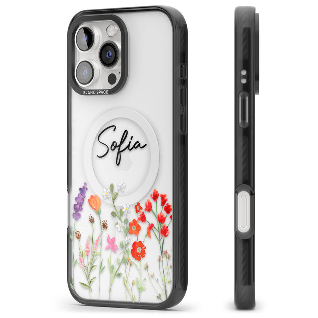 Personalised Spring Wildflowers Black Impact Magsafe Phone Case for iPhone 16 Pro, iPhone 16 Pro Max