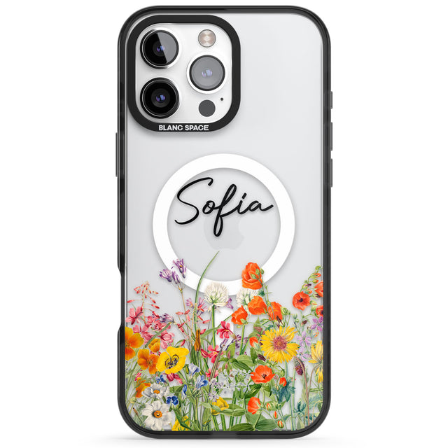 Personalised Summer Wildflowers Black Impact Magsafe Phone Case for iPhone 16 Pro, iPhone 16 Pro Max