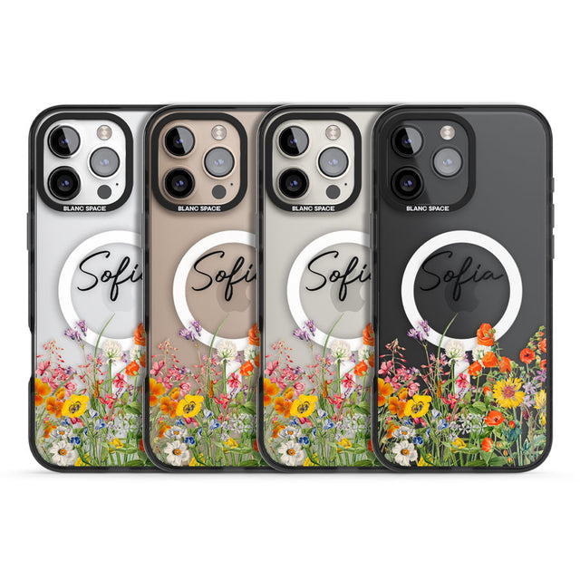 Personalised Summer Wildflowers Black Impact Magsafe Phone Case for iPhone 16 Pro, iPhone 16 Pro Max