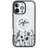 Personalised Black Wildflowers Black Impact Magsafe Phone Case for iPhone 16 Pro, iPhone 16 Pro Max