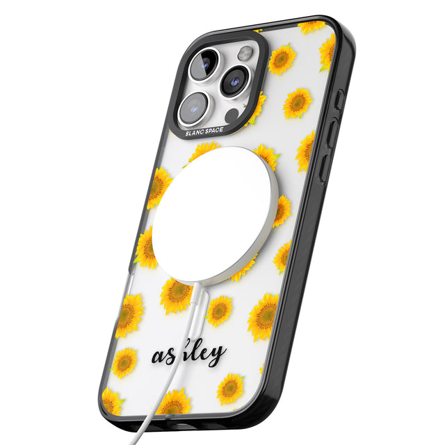 iPhone 16 Pro Max Personalised Sunflowers & Cursive Black Impact Phone Case