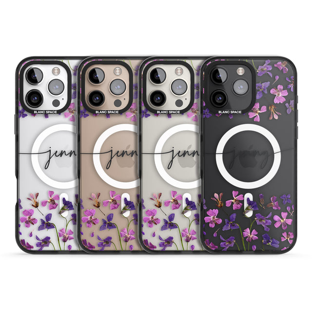 iPhone 16 Pro Max Personalised Purple Violets Black Impact Phone Case