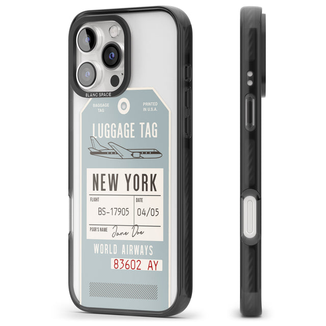 iPhone 16 Pro Max Personalised Vintage USA Luggage Tag Black Impact Phone Case